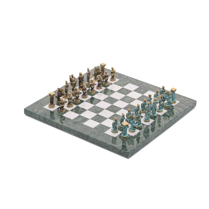 Greco-Roman Marble Chess Green - White Greco-Roman Marble Chess Green - White