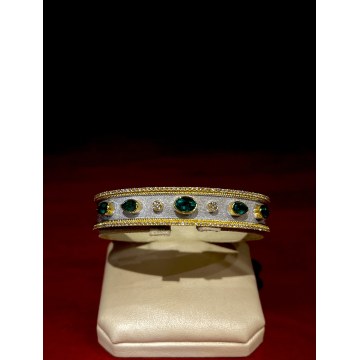 Βραχιόλι Βυζαντινό Χρυσό Κ18, Κίτρινο, 1,38κ διαμάντι, 2,38κ σμαράγδι