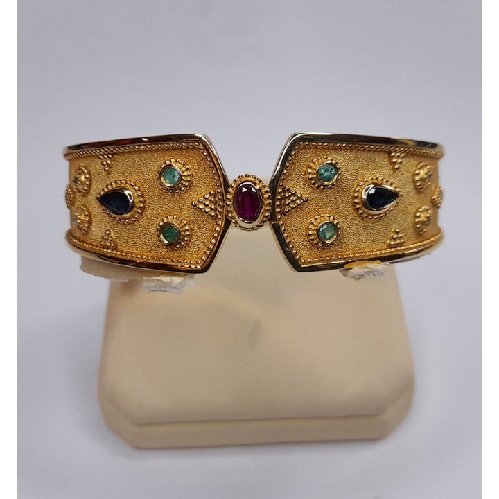 Byzantine Gold Bracelet K14, Yellow, Tourmalines, 31.80g Byzantine Gold Bracelet K14, Yellow, Tourmalines, 31.80g